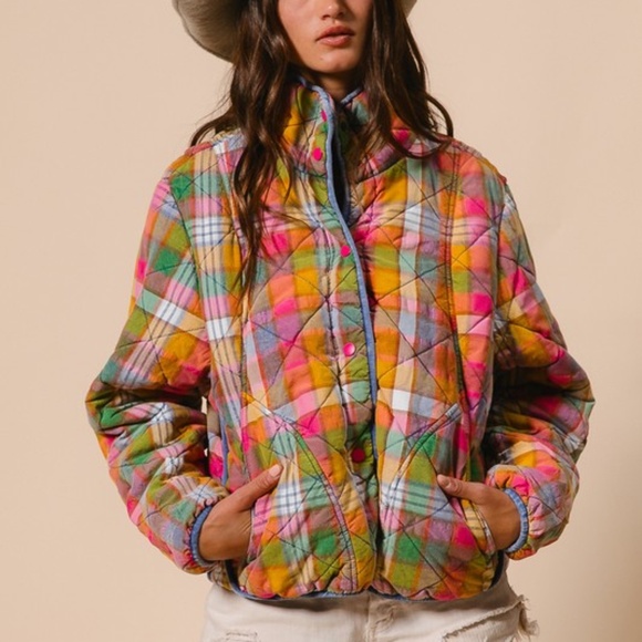 NWT Retro Vibes Plaid Quilted Jacket - Picture 4 of 10